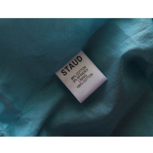 Staud Elio Off-Shoulder Mini Dress / Size 4 / Light Blue Tiered Puff Sleeves - Picture 11 of 11